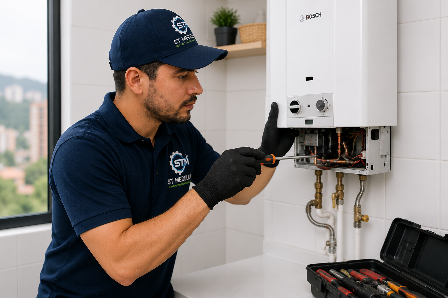 Técnico reparando calentador de gas a domicilio en Medellín y el Área Metropolitana
